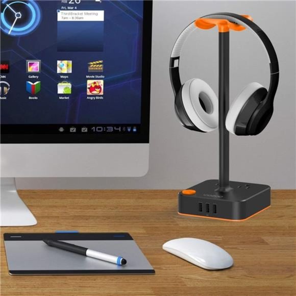 Headphone Stand with USB Charger Desktop Gaming Headset Holder Hanger - Picture 6 of 6